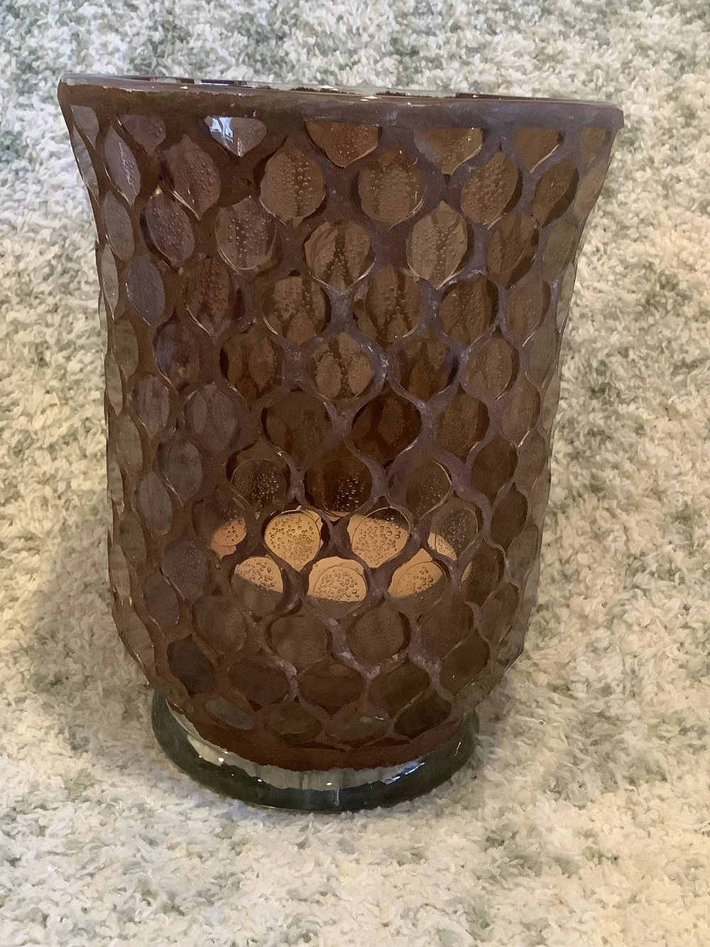 Brown Glass Moroccan Bohemian Romantic Candle Hurricane with 2 xl votives NWT